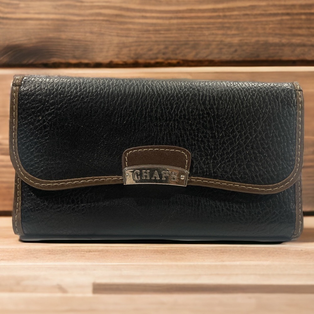 Chaps by Ralph Lauren Black With Brown Trim Wallet. EUC!